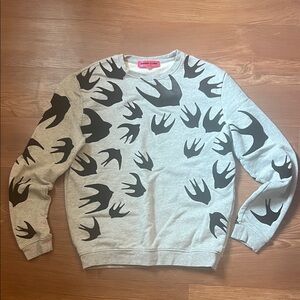 Alexander McQueen Light Gray Sweatshirt with Black Swallow Motif